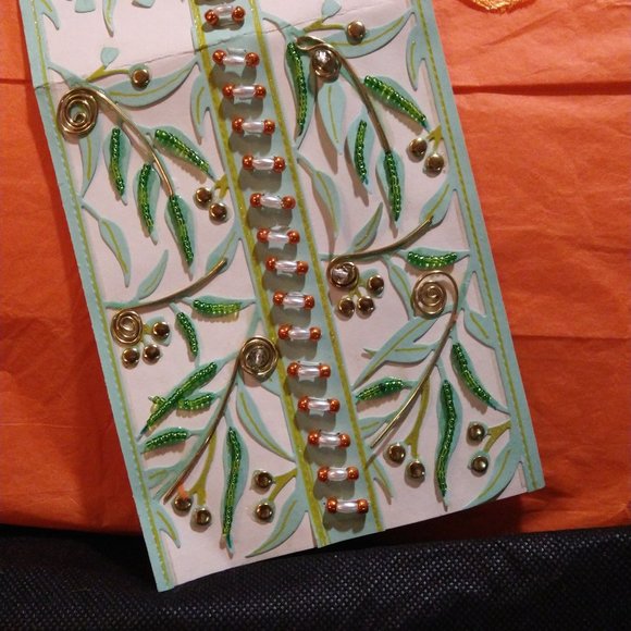 Sage green leaves, Saffron/Pearl Jewelled Sentiments - Picture 2 of 3
